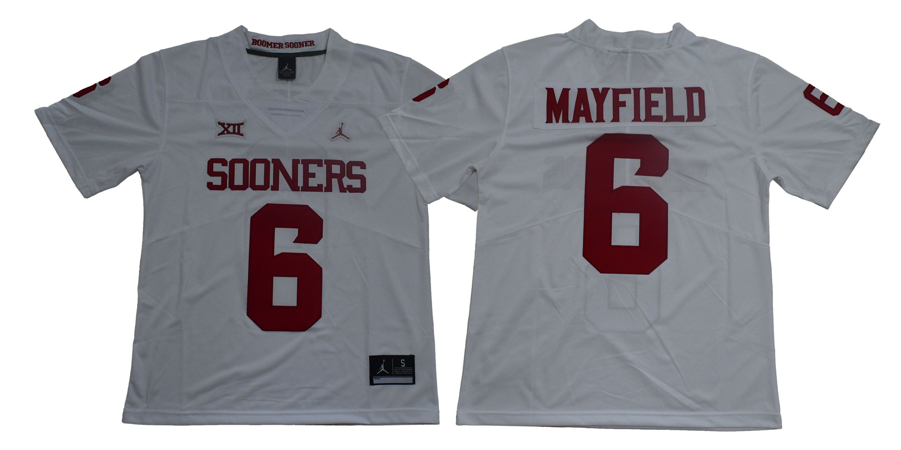 Men Oklahoma Sooners #6 Mayfield White NCAA Jerseys->ncaa teams->NCAA Jersey